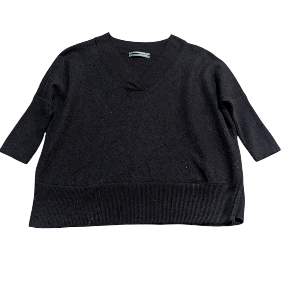 Anthropologie 100% Merino Wool Cropped Black Half Sleeve Sweater Size XSP